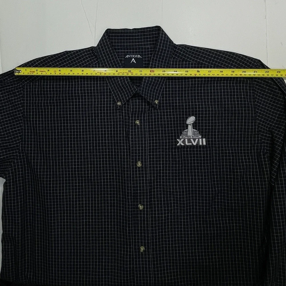 NFL Super Bowl XLVII ANTIGUA Esteem Dress Shirt Men's XL Navy Check Button‎ Down